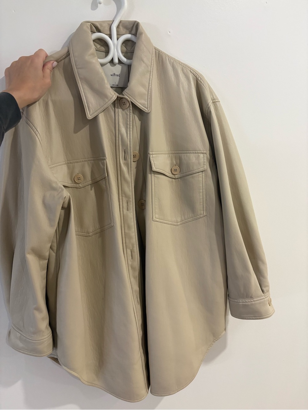 Wilfred Light Beige Faux-Leather Utility Jacket